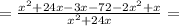 = \frac{ {x}^{2} + 24x - 3x - 72 - 2 {x}^{2} + x }{ {x}^{2} + 24x } =