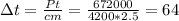 \Delta t=\frac{Pt}{cm}=\frac{672000}{4200*2.5}=64