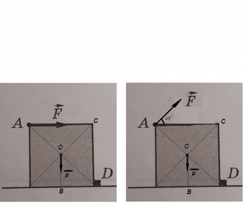 На полу лежит упирающийся в вы- ступ D однородный куб массой т.а) Какую горизонтальную силу F(см. ри