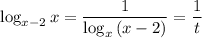 \log_{x-2}{x}=\dfrac{1}{\log_{x}{(x-2)}}=\dfrac{1}{t}