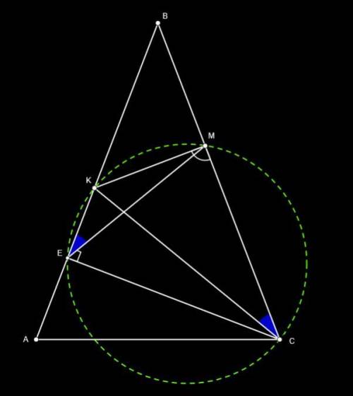 B равнобедренном треугольнике ABC на боковой стороне BC отмечена точка M такая, что отрезок MC равен