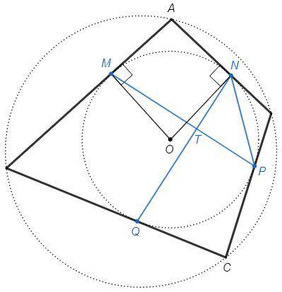 четырёхугольник ABCD является одновременно вписанным и описанным.Пусть M,N,P и Q-точки касания вписа