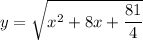 y=\sqrt{x^2+8x+\dfrac{81}{4}}