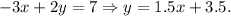 -3x+2y=7\Rightarrow y=1.5x+3.5.