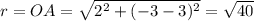r=OA=\sqrt{2^2+(-3-3)^2}=\sqrt{40}