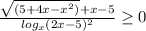 \frac{\sqrt{(5+4x-x^{2} )} +x-5}{log_{x}(2x-5)^{2} } \geq 0
