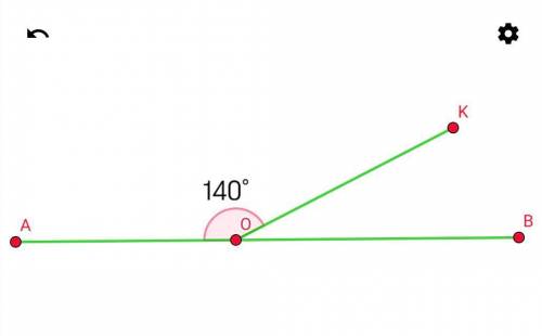Найти ∠ВОК, если внутри развернутого угла АОВ проведен луч ОК и угол ∠АОК=140°
