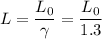 \displaystyle L=\frac{L_0}{\gamma}=\frac{L_0}{1.3}