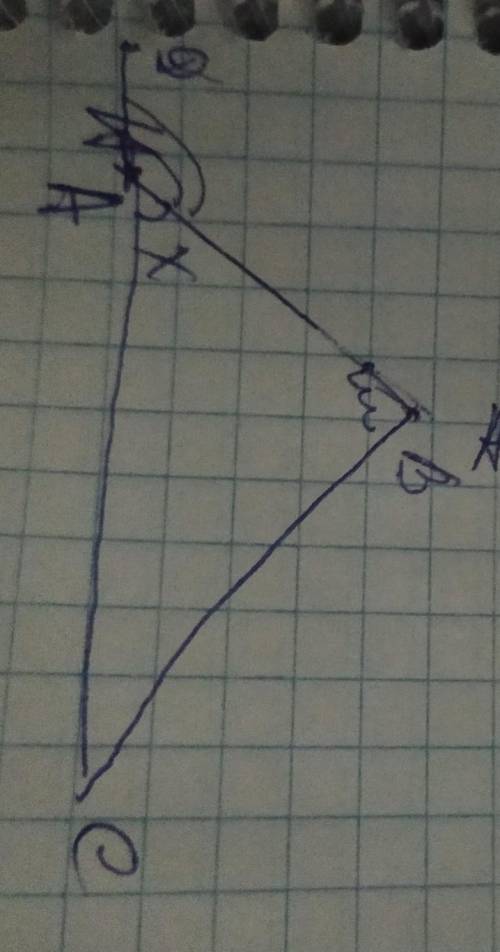 У трикутнику ABC кут A утричі менший від кута B, а зовнішній кут при вершині A більший за внутрішній