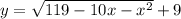 y = \sqrt{119-10x-x^{2} } +9