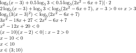 \log_5(x-3)+0.5\log_533\\\log_5(3(x-3)^2)
