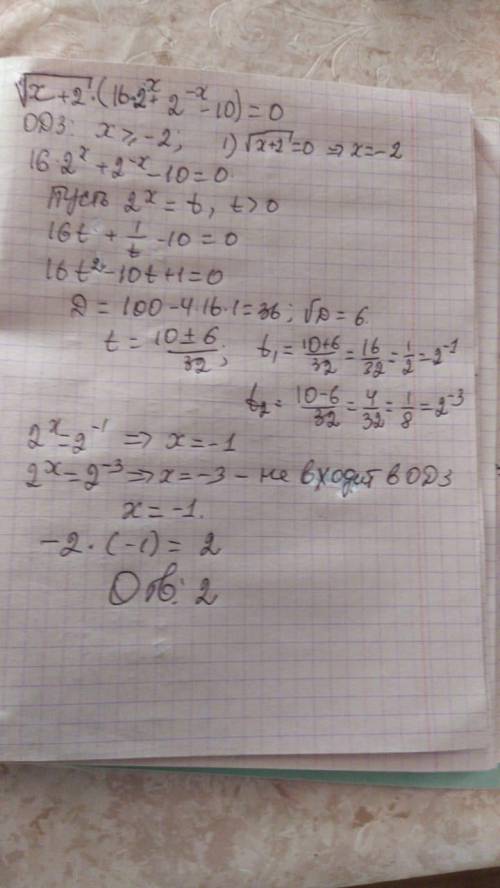Найдите произведение корней уравнения! Корень x +2(16*2x+2-x-10)=0