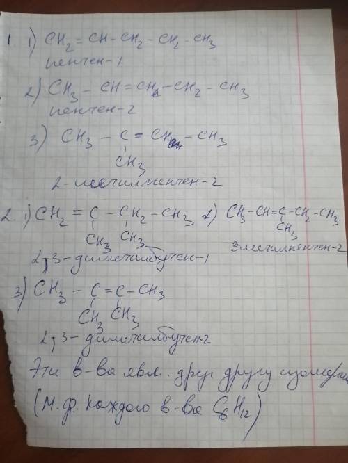 1. Напишите структурные формулы углеводородов, соответствующих молекулярной формуле С5Н10. Назовите