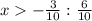 x -\frac{3}{10} :\frac{6}{10}