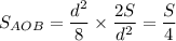 S_{AOB}=\dfrac{d^2}{8}\times \dfrac{2S}{d^2}=\dfrac{S}{4}
