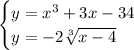 \begin{cases} y=x^3+3x -34\\y=-2\sqrt[3]{x-4}\end{cases}