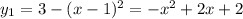 y_1 = 3-(x-1)^2 = -x^2+2x+2