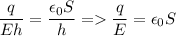 \displaystyle \frac{q}{Eh}=\frac{\epsilon_0S}{h} = \frac{q}{E}=\epsilon_0S