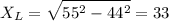 \displaystyle X_L=\sqrt{55^2-44^2}=33