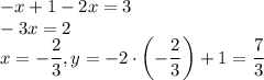 -x+1-2x=3\\-3x=2\\x=-\dfrac{2}{3}, y=-2\cdot\left(-\dfrac{2}{3}\right)+1=\dfrac{7}{3}