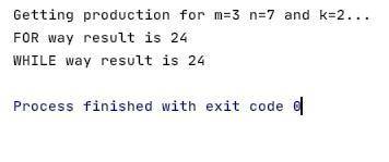 Реализовать программу на с++: Найти произведение целых чисел от m до n, кратных к. С цикла for и с ц