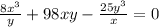 \frac{8x^3}{y} +98xy -\frac{25y^3}{x} = 0