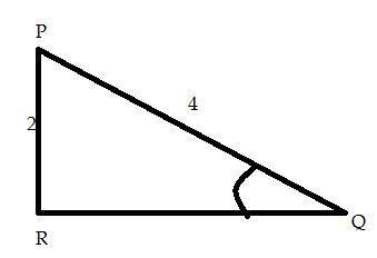 Дан прямоугольный треугольник PQR, где PQ=4см, PR=2 см. Найдите длину катета RQ, вычислите градусную