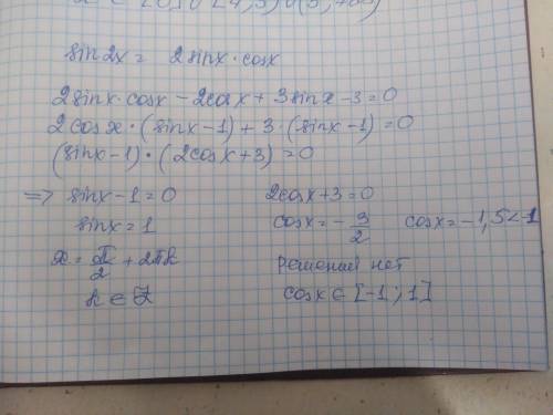 Sin2x-2cosx+3sinx-3=0 решите уравнение