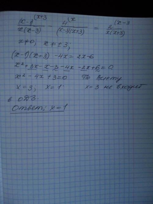 Решите уравнение (x-1)/x(x-3)-4/(x^2-9)=2/x(x+3).