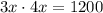 3x \cdot 4x = 1200