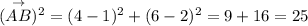(\overset{\rightarrow}{AB})^2=(4-1)^2+(6-2)^2=9+16=25