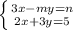 \left \{ {{3x-my=n} \atop {2x+3y}=5} \right.