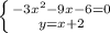 \left \{ {{-3x^2-9x-6=0} \atop {y=x+2}} \right.