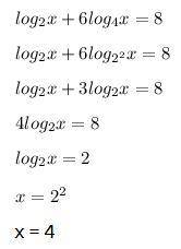 Log 2^x +6 log 4^x =8