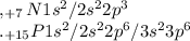 ,_{+7} N 1s^2/2s^2 2p^3\\._{+15} P 1s^2/2s^2 2p^6/3s^2 3p^6