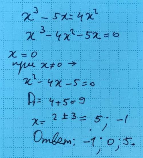 Решить уравнения иксв кубе минус 5x=4xв квадрате