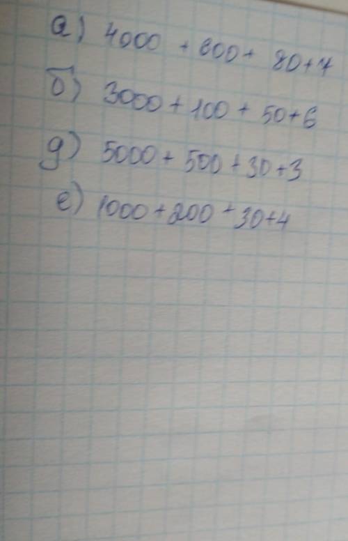Представьте числа в виде суммы разрядных слагаемыха)4687= д) 5533=б)3156= е) 1234= напишите на Листо