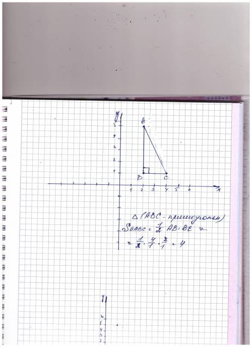 Постой треугольник и найди его площадь АВС и найдите его площадь если А (2;5) В (2;1) С (4;1)​