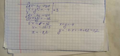 2x-3y=-24 x+y=-4 Решить слажения