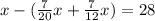 x-(\frac{7}{20}x+\frac{7}{12}x )=28