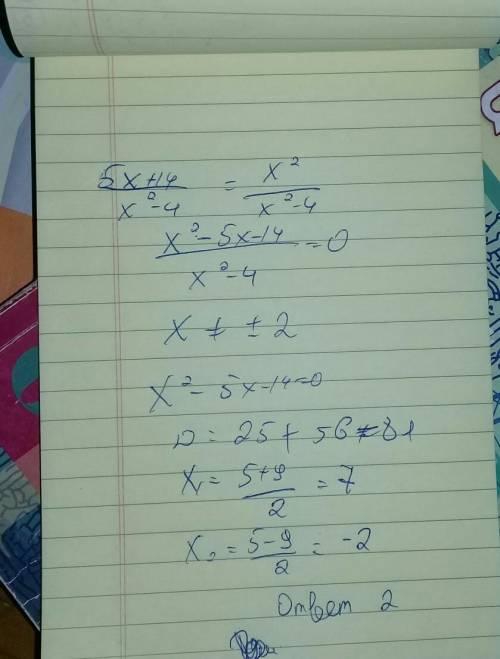 5x+14/x2-4 = x2/x2-4 школьное решение
