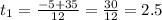 t_1 = \frac{-5+35}{12} =\frac{30}{12} =2.5