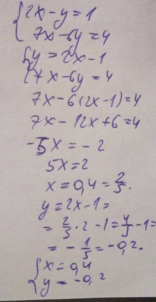 {2х-у=1, 7х-6у=4 розв'яжіть методом підстановки​