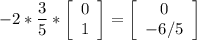\displaystyle -2*\frac{3}{5}*\left[\begin{array}{c}0&1\end{array}\right] =\left[\begin{array}{c}0&-6/5\end{array}\right]