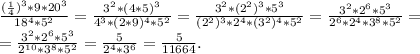 \frac{(\frac{1}{4})^3*9*20^3 }{18^4*5^2} =\frac{3^2*(4*5)^3}{4^3*(2*9)^4*5^2}=\frac{3^2*(2^2)^3*5^3}{(2^2)^3*2^4*(3^2)^4*5^2}=\frac{3^2*2^6*5^3}{2^6*2^4*3^8*5^2} =\\= \frac{3^2*2^6*5^3}{2^{10}*3^8*5^2} =\frac{5}{2^4*3^6}=\frac{5}{11664} .