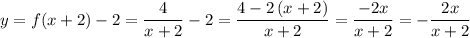 y=f(x+2)-2=\dfrac{4}{x+2}-2=\dfrac{4-2\, (x+2)}{x+2}=\dfrac{-2x}{x+2}=-\dfrac{2x}{x+2}