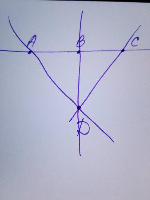 4 Отметьте точки A, B, C, D так, что- бы точки А, В, С лежали на одной прямой, а точка D не лежала н