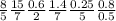 \frac{8}{ 5} \frac{15}{7} \frac{0.6}{2} \frac{1.4}{7} \frac{0.25}{5} \frac{0.8}{0.5}