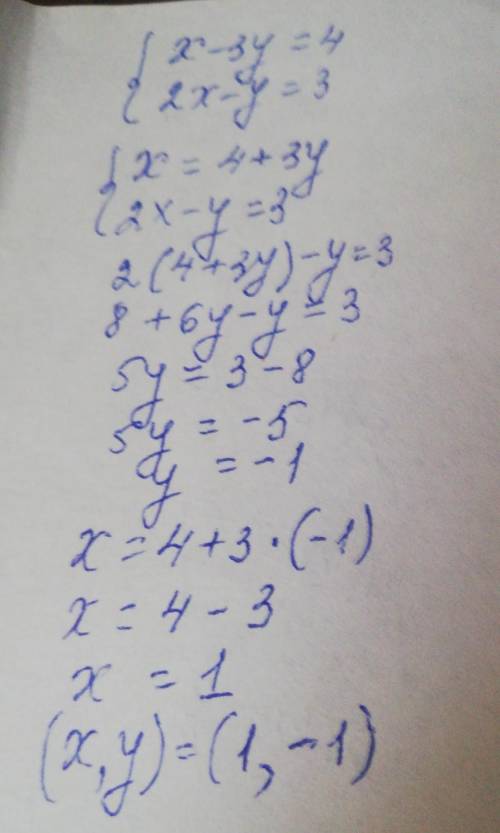 {x-3y=4 {2x-y=3можно методом підстановки​