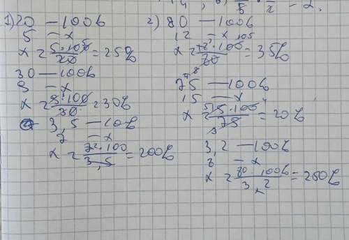 1)5-дің 20-ға; 9-дың 30-ға;7-нің 3,5-ке;2)12-нің 80-ге;15-тің 75-ке;8-дің 3,2-ге;3)9-дың 20ға;13-тің